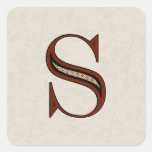 Damask Letter S - Red Square Sticker