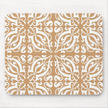 Damask - Light Brown & White Mouse Pads