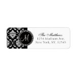 Damask Monogram Address Label Black White