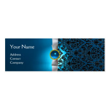 DAMASK MONOGRAM gem ribbon white blue Business Card