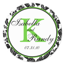 Damask Monogram - Green Round Stickers