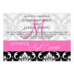 Damask Monogram Names Hot Pink Wedding Invitation
