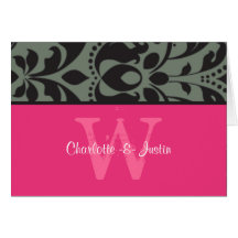 damask monogram pink card