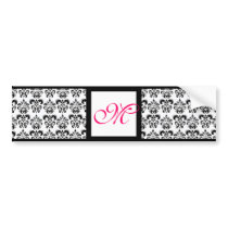 DAMASK MONOGRAM,pink fuchsia Bumper Stickers
