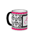 DAMASK MONOGRAM,pink fuchsia Coffee Mug