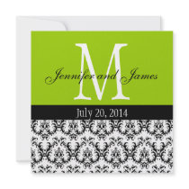 Damask Monogram Wedding Invitation Apple Green