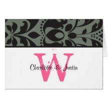 damask monogram white cards
