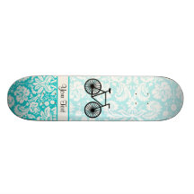 Damask Pattern Bicycle; Teal Skate Board Decks