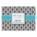 Damask Pattern Custom Thank You Card (aqua)
