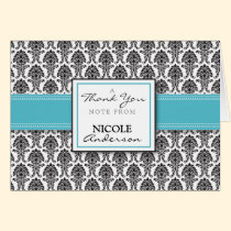 Damask Pattern Custom Thank You Card (aqua) cards