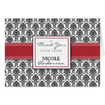 Damask Pattern Custom Thank You Card (red)