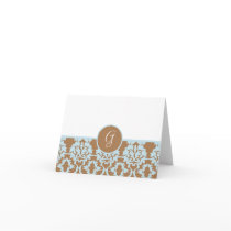 Damask Pattern Monogram Thank You Notes Card