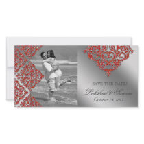 Damask Photo Card Save the Date Sparkle Orange