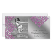 Damask Photo Card Save the Date Sparkle Pink