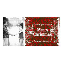 Damask Photo Christmas Card Customized Photo Card