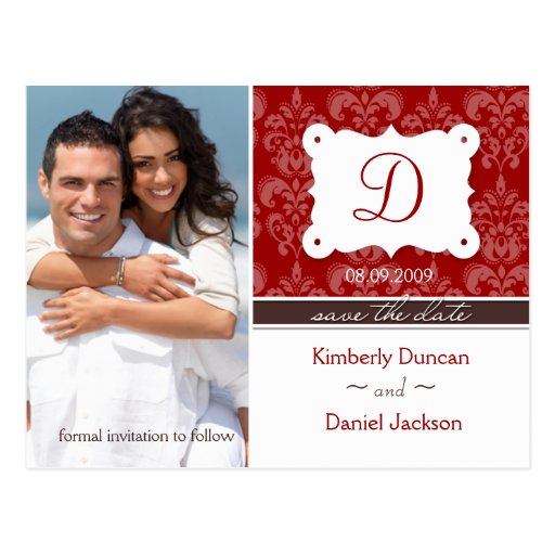 Damask Photo Save the Date Postcard