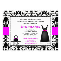 Damask pink bachelorette party invitation