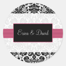 damask pink Wedding Monogram stickers