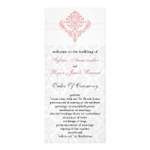 damask  pink Wedding program Full Color Rack Card