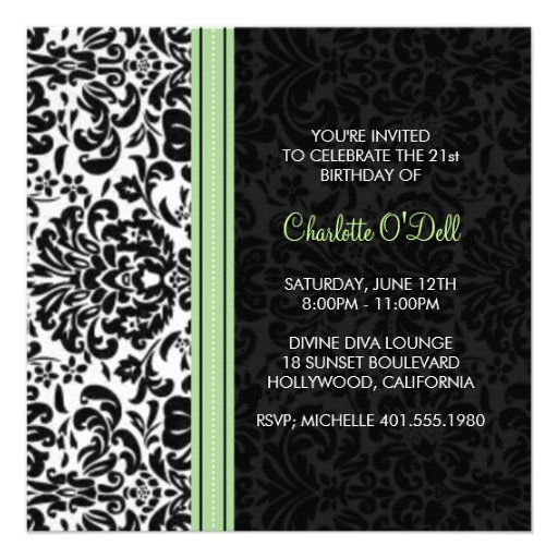 damask print birthday party personalized invite