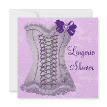 Damask Purple Corset Lingerie Bridal Shower Personalized Invite