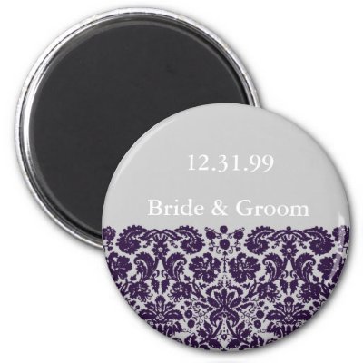 Damask Purple Wedding Fridge Magnet by WeddingInvitations