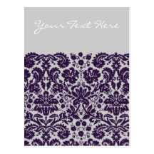 Damask Purple Wedding Post Card