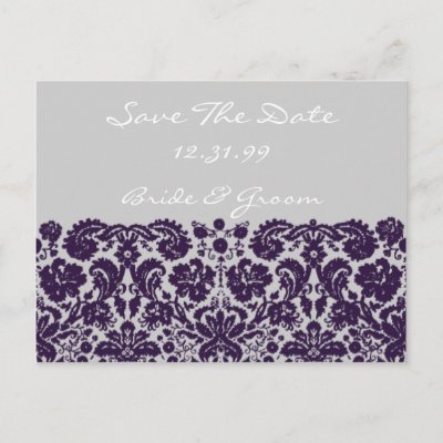 Damask Purple Wedding Postcard by WeddingInvitations