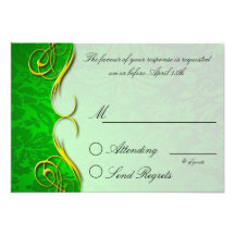 Damask Quarter Green  Reply Card Custom Invitation