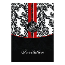 damask red wedding invitation