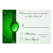 Damask Ribbon Green  Reply Card Personalized Invites