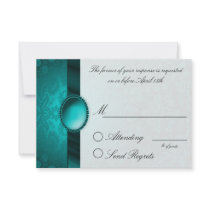 Damask Ribbon Turquoise  Reply Card Personalized Invitations