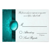 Damask Ribbon Turquoise  Reply Card Personalized Invitations