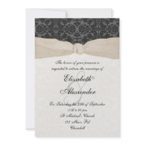 Damask Ribbon Wrapped Invitation - Champagne