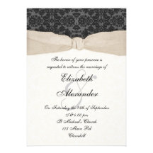 Damask Ribbon Wrapped Invitation - Champagne