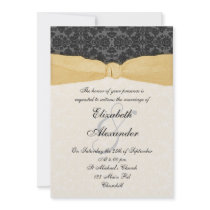 Damask Ribbon Wrapped Invitation - Gold