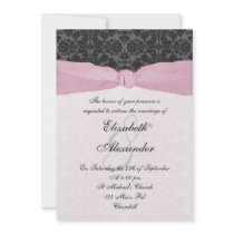 Damask Ribbon Wrapped Invitation - Pink