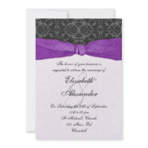 Damask Ribbon Wrapped Invitation - Purple