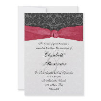 Damask Ribbon Wrapped Invitation - Red