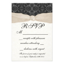 Damask Ribbon Wrapped RSVP - Champagne Custom Invitation