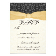 Damask Ribbon Wrapped RSVP - Gold Custom Invitations