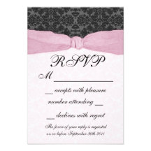 Damask Ribbon Wrapped RSVP - Pink Invitation