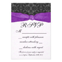 Damask Ribbon Wrapped RSVP - Purple Custom Announcements