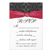 Damask Ribbon Wrapped RSVP - Red Personalized Invites