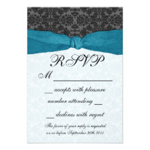 Damask Ribbon Wrapped RSVP - Teal Personalized Invites