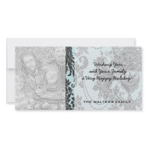 damask roses light blue and black.ai customized photo card