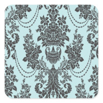 damask roses light blue and black.ai square sticker