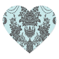 damask roses light blue and black.ai heart sticker