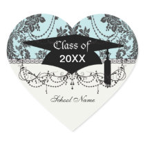 damask roses light blue and black graduation sticker