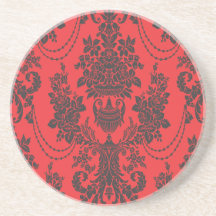damask roses red and black.ai coaster